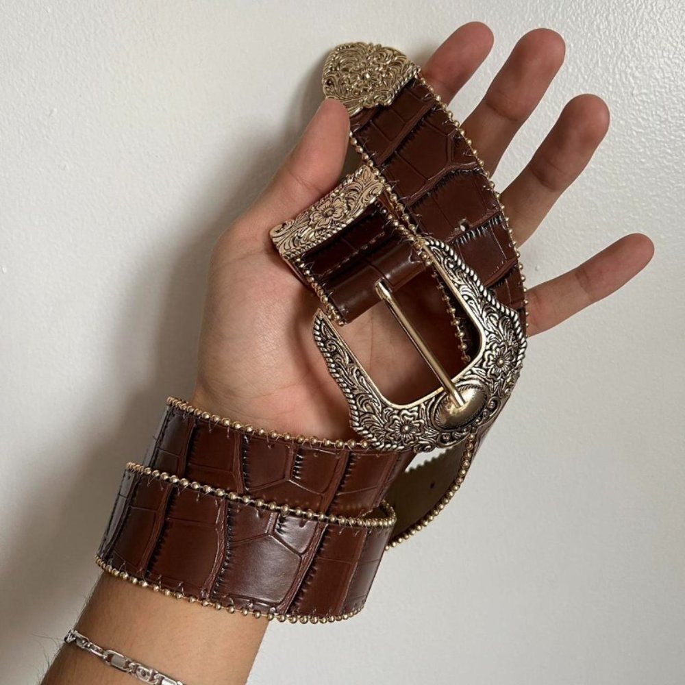 Vintage style brown American western gold boho belt - Picture 6 of 8